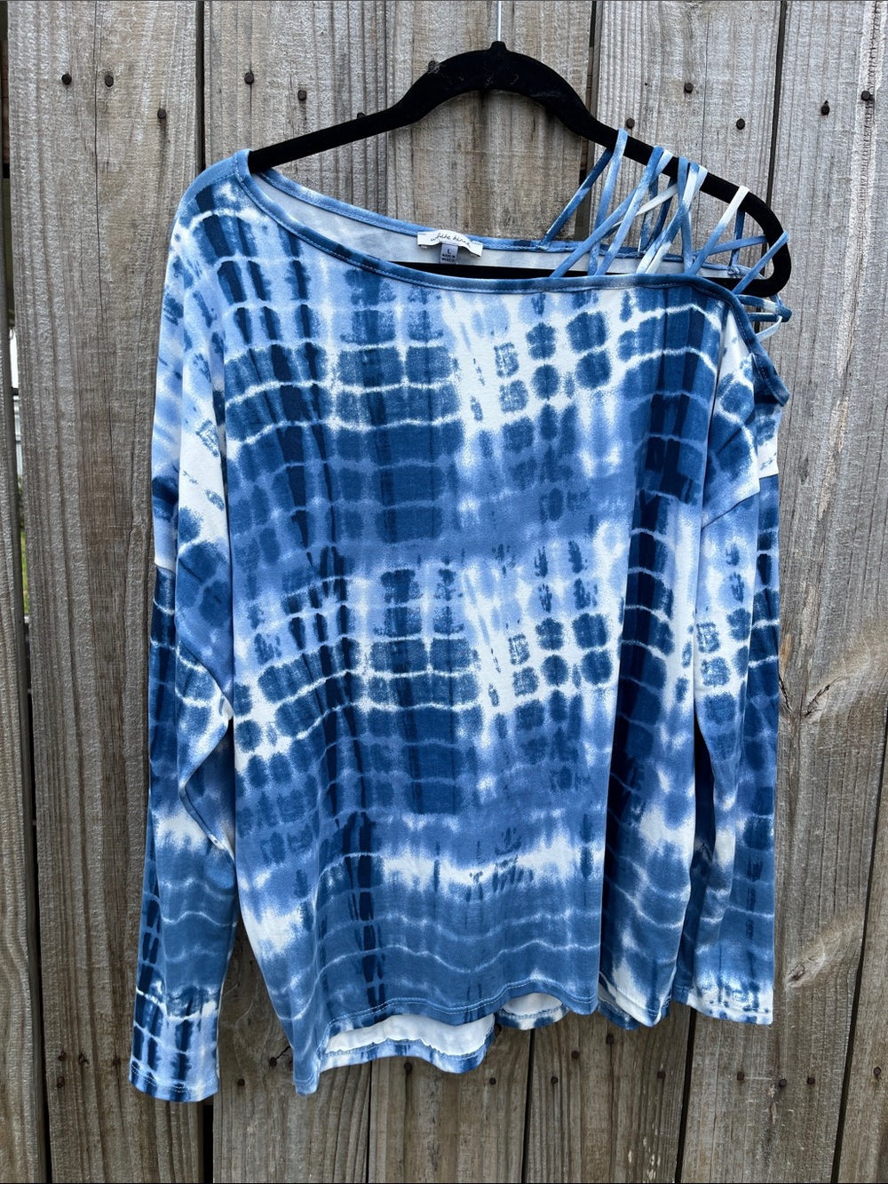 white birch Blue Tie-Dye Long Sleeve Cold-Shoulder Top